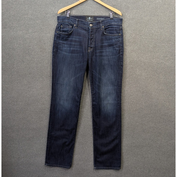 7 For All Mankind Jeans Mens 36x34.5 Standard Button Fly Luxe Performance Dark - Picture 1 of 13